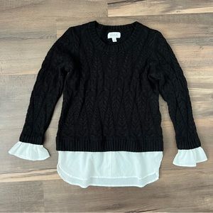 ELLE Layered Cable Knit Sweater Black White Size Small
